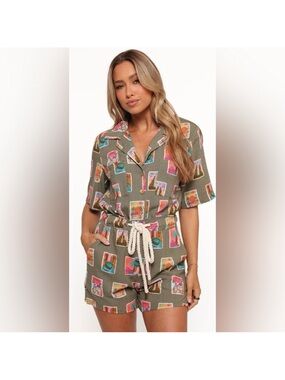 Petal & Pup Everlee Romper - Olive Print, S